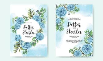 hermosa tarjeta de invitación de boda con rosas azules vector