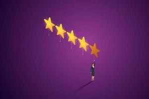 Business woman gives a five-star rating. vector