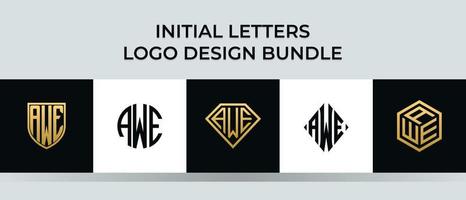 Initial letters AWE logo designs Bundle vector