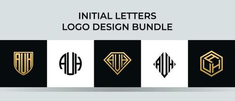 Initial letters AUH logo designs Bundle vector