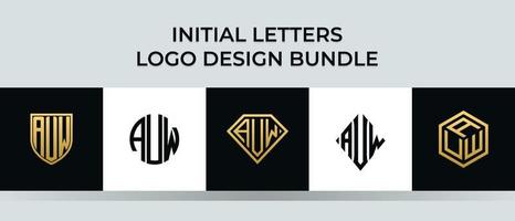 Initial letters AUW logo designs Bundle vector