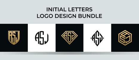 Initial letters ASJ logo designs Bundle vector