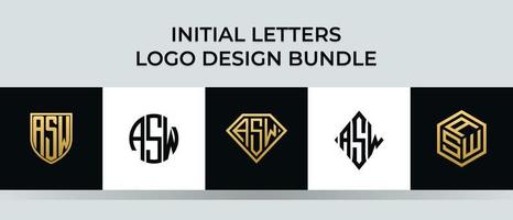 Initial letters ASW logo designs Bundle vector