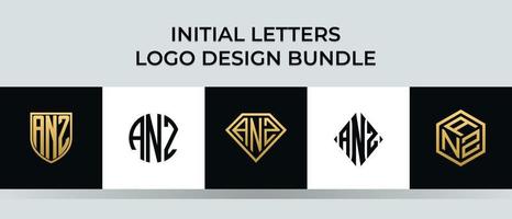 Initial letters ANZ logo designs Bundle vector