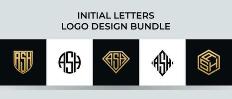 Initial letters ASH logo designs Bundle vector