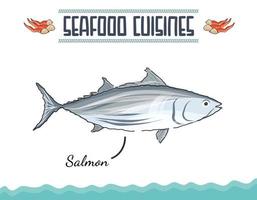 arte de pescado salmón detallado estilo garabatos. vector de pescado a mano dibujo. boceto de pescado salmón. elemento de diseño gráfico para el menú del restaurante, cartel publicitario, logotipo o volante aislado ilustración vectorial.