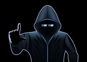 hacker, hombre encapuchado, caricatura, aislado vector