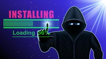 hooded man hacker installing background vector