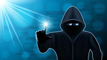 hooded man hacker binary code background vector