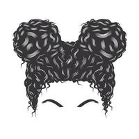 Daughter face with Afro Messy Bun vintage hairstyles vector line art illustration.