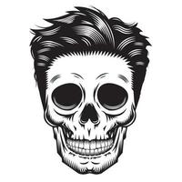 Skull Man face with vintage hairstyles Undercut vector line art illustration.