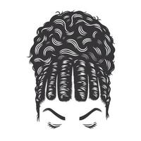 Rostro de mujer con peinado afro natural rizado bollo plano torcido peinados vintage ilustración de arte de línea vectorial. vector