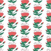 Hand drawn red flower seamless pattern vector illustration. Endless plant background.