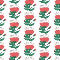 Hand drawn red flower seamless pattern vector illustration. Endless plant background.