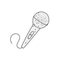 Hand drawn Microphone icon in doodle style. Cartoon microphone vector icon for web design isolated on white background.