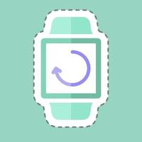 Watch Sync Sticker in trendy line cut isolated on blue background vector