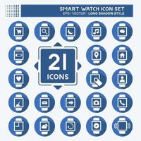 Smart Watch Icon Set Icon in trendy long shadow style isolated on soft blue background vector