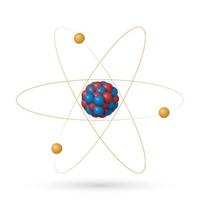 Atom structure, protons, neutrons and electrons orbiting the nucleus isolated on white background, vector illustratoin