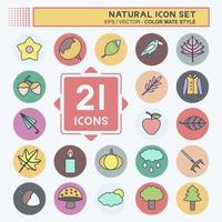 Natural Icon Set Icon in trendy color mate style isolated on soft blue background vector