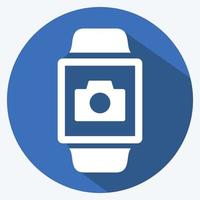 Camera App Icon in trendy long shadow style isolated on soft blue background vector