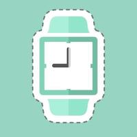 Pegatina de reloj analógico en corte de línea de moda aislado sobre fondo azul. vector