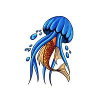 Blue Jellyfish Illustration Design Koi Fish Ornament Stock Vector
