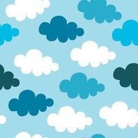 Hand-drawn seamless pattern with cute clouds on a sky blue background. vector