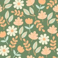 Flower seamless pattern. Vector texture with flat style floral elements. hand drawn wild flowers, leaves, herbs. Botany spring or summer collection. Cute hand drawn flat plants background