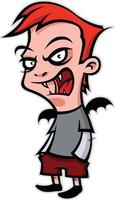 Funny cartoon boy is a vampire. Company character. Vector illustration for any media. Image is isolated on a white background for printing, banner or website.