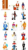 15 Thematic Characters Vector illustrations. Fashionable character design in a flat style. Vector illustration. Heroes on a white background. A set of people of different professions.