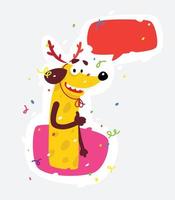 Yellow dog is the symbol of the new year. Vector illustration in a flat style. Sticker of a silly dog. The image is isolated from the background. Character for print, web and messengers.