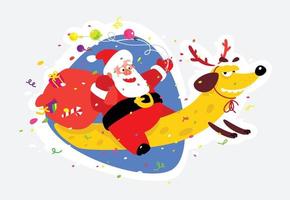 encantador santa claus en un perro amarillo. año nuevo chino y navidad. ilustración vectorial aislado sobre fondo blanco. adecuado para la impresión y la web. vector