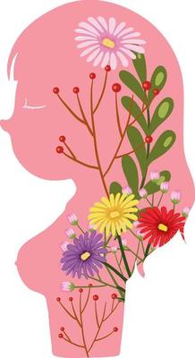 Pink woman silhouette with flower pattern