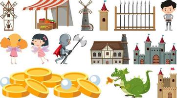 Set of fantasy cartoon characters and elements vector