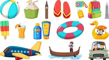 Set of summer vacation objects and elements vector