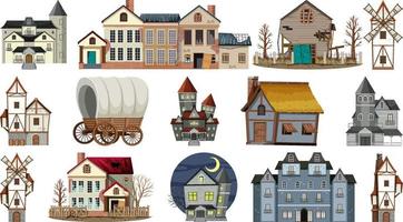 Set of abandoned houses and buildings vector