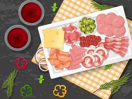 Lunch meat set with different cold meats on platter vector