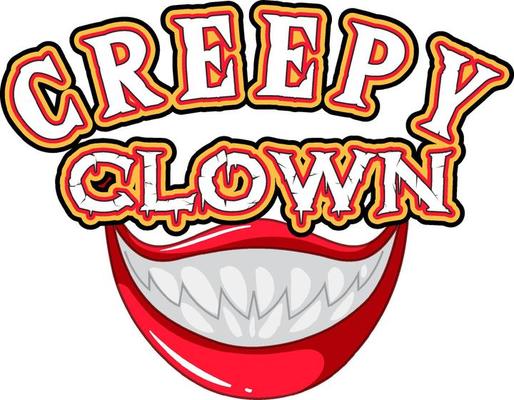 Creepy clown word logo with scary clown mouth