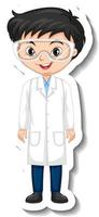 Scientist boy cartoon character sticker vector