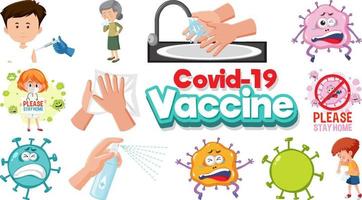 Cartoon character and Coronavirus vaccination isolated objects vector