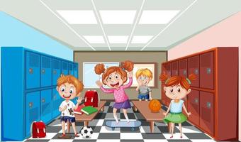 Locker room scene with school kids vector