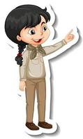 Safari girl with pointing pose cartoon character sticker vector