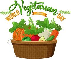 logotipo del día mundial del vegetariano con verduras y frutas en la canasta vector