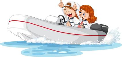 Couple kids on dinghy boat vector