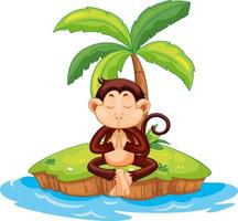 Meditating monkey cartoon character on isolated island vector