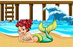 Beautiful mermaid lying on the beach vector