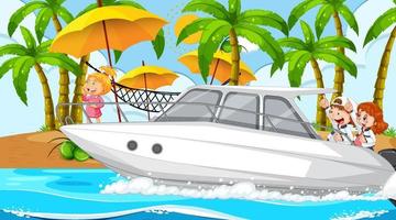 Ocean scenery with children on speedboat vector