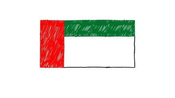 emirados árabes unidos bandeira quadro branco ou desenho de cor de lápis animação para apresentação