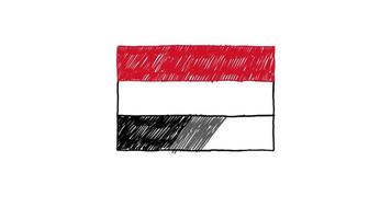 quadro branco com marcador de bandeira do Iêmen ou desenho animado de desenho a cores para apresentação