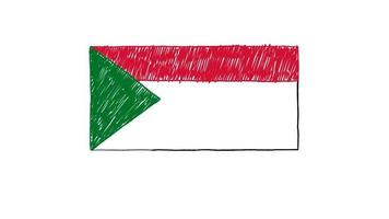 quadro branco do marcador da bandeira do Sudão ou desenho animado de desenho a cores para apresentação video
